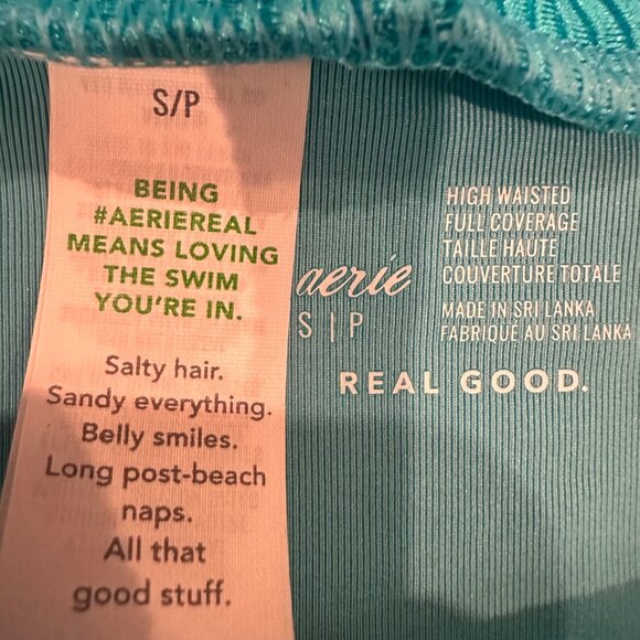 Aerie Ribbed High-Waisted Bikini Set With Adjustable Straps In Teal SMALL NEW - Picture 5 of 9